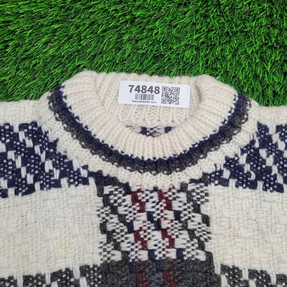 Vintage 80s Otavalo Check Sweater Large 22x27 Beige Gray - Picture 10 of 11